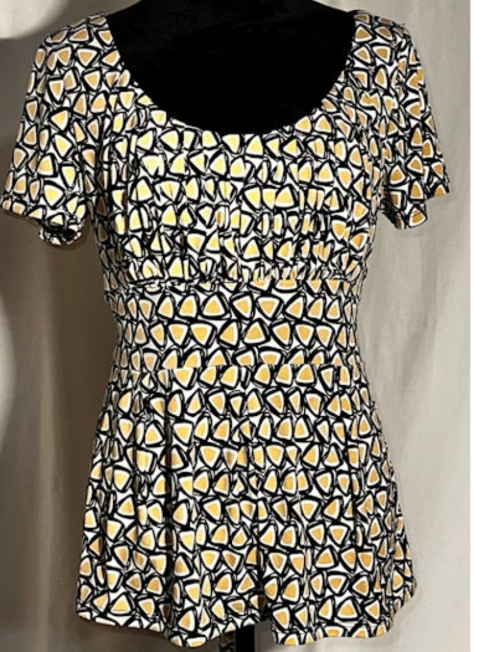 Danny & Nicole Baby Doll Top, Yellow and Gray/Black, Size 10